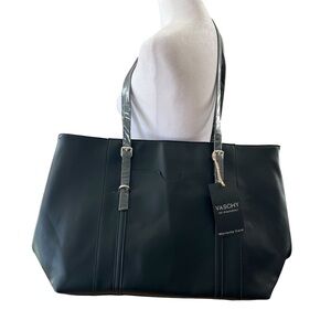 Laptop Tote Bag PU Leather Black Water Resistant For Work Teacher Travel